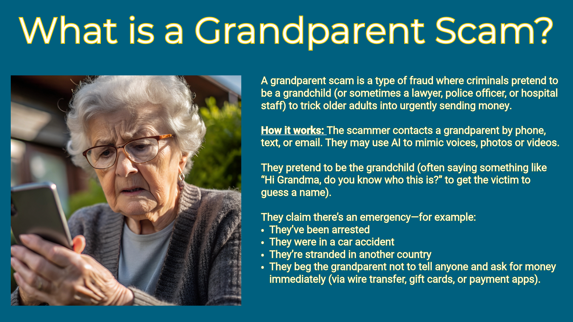 Explains what a grandparent scam is